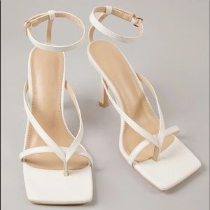 Bottega inspired white squared toe ankle strap sandals
